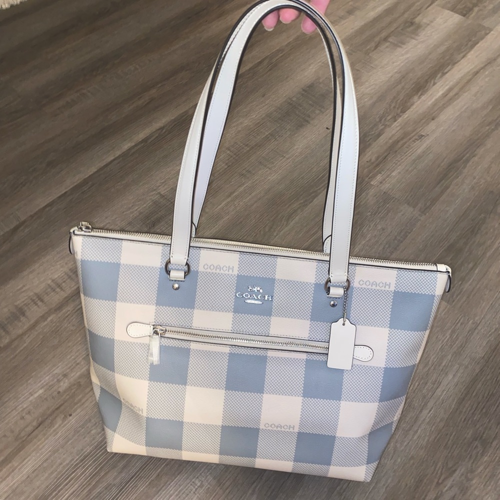 Coach Gallery Tote with Buffalo Plaid Print